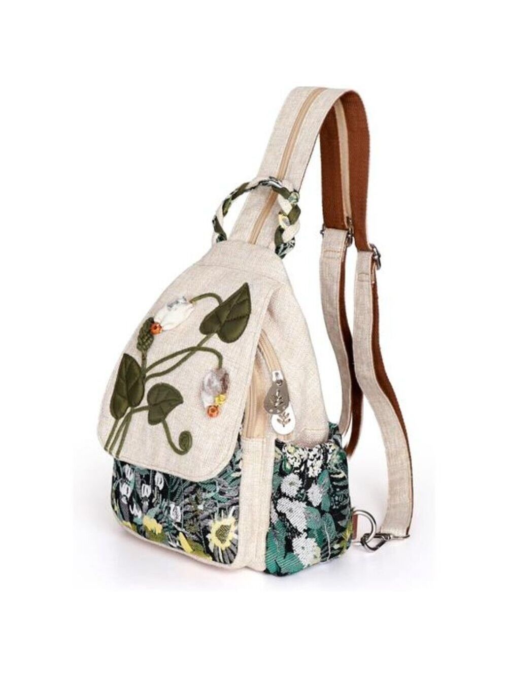 Canvas sling bag crossbody mini backpack women casual travel purse green